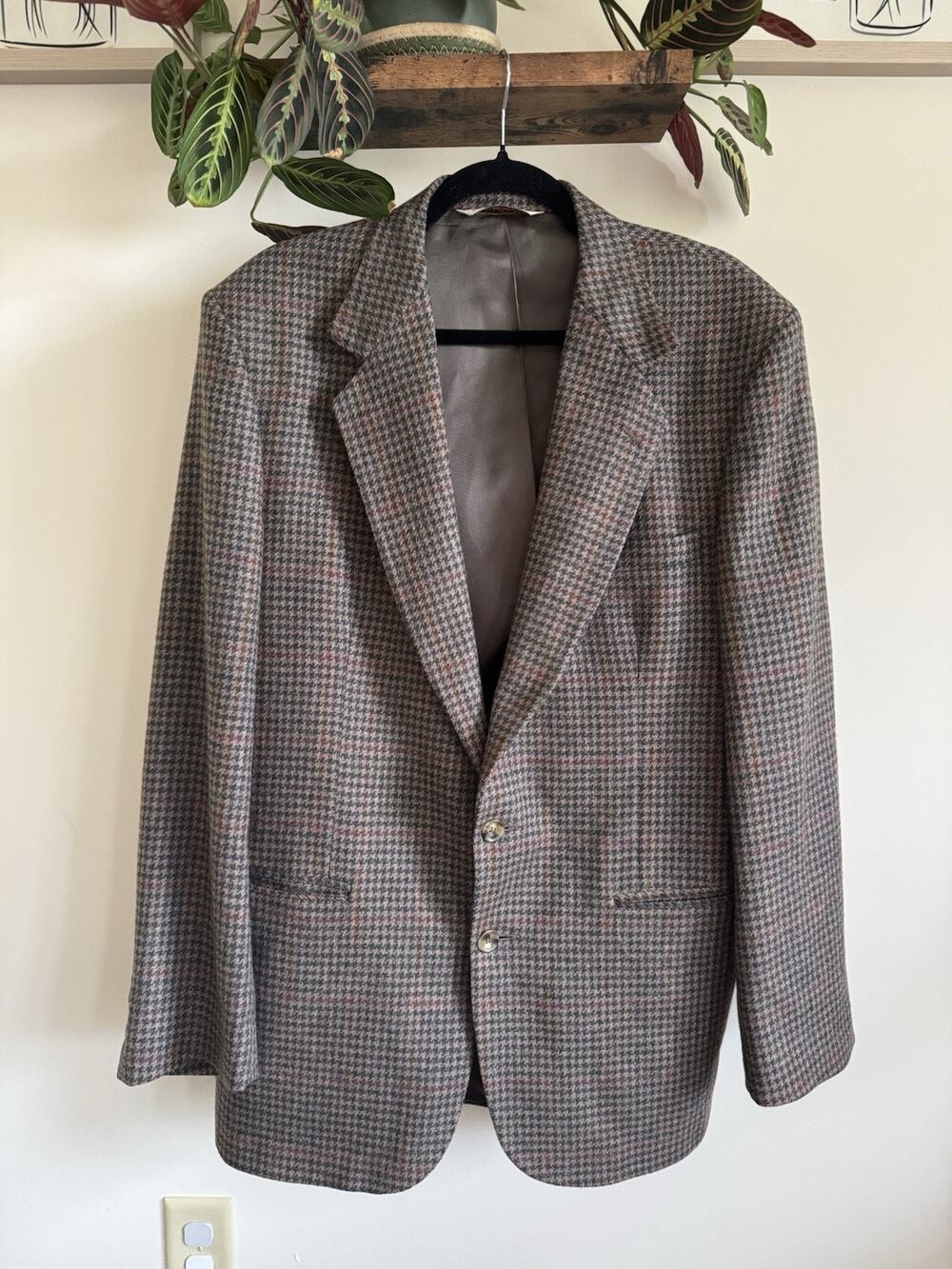 Vintage Hunt Club Mens 42L‎ Houndstooth Tweed Blazer Sport Coat Wool Jacket Long